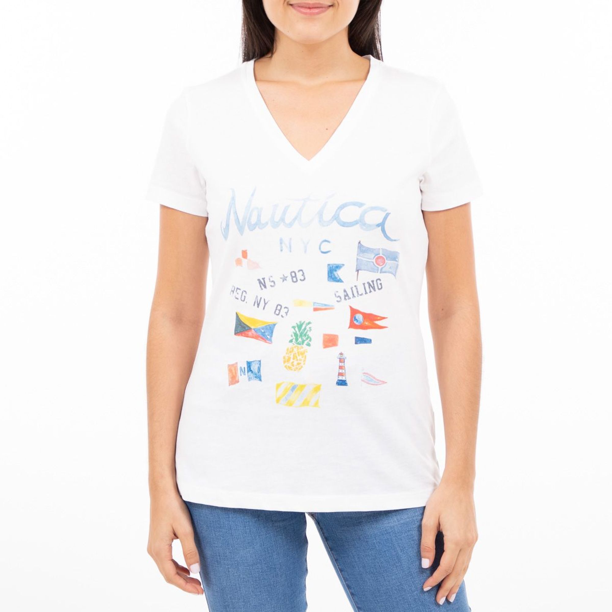 Nautica Camiseta Estampada con Cuello V de Dama 91K270 Balanc Panamá Ropa y Calzado Panamá Moda y Belleza